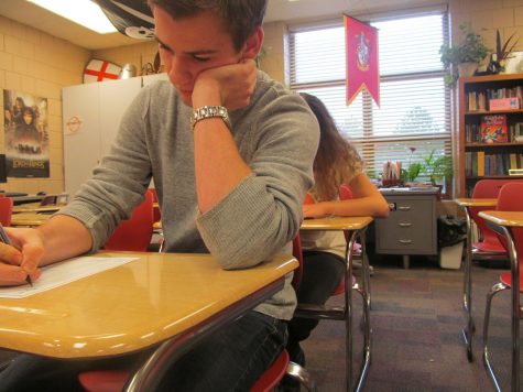 Seniors James Brennan and Alicia Tipcke are busy taking the MCA test. MCA test scores show the overall academic progress of the school and district.