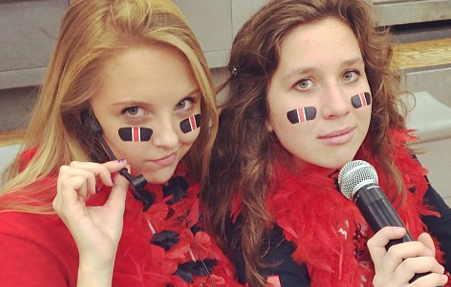 
Playing announcers for the day, senior Paige Hetipas and junior Alaina Friedrich emceeing at this years pepfest.