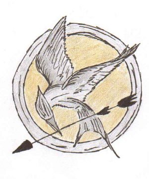 
A graphic depicting the pin worn by lead character, Katniss Everdeen, in the Hunger Games series.