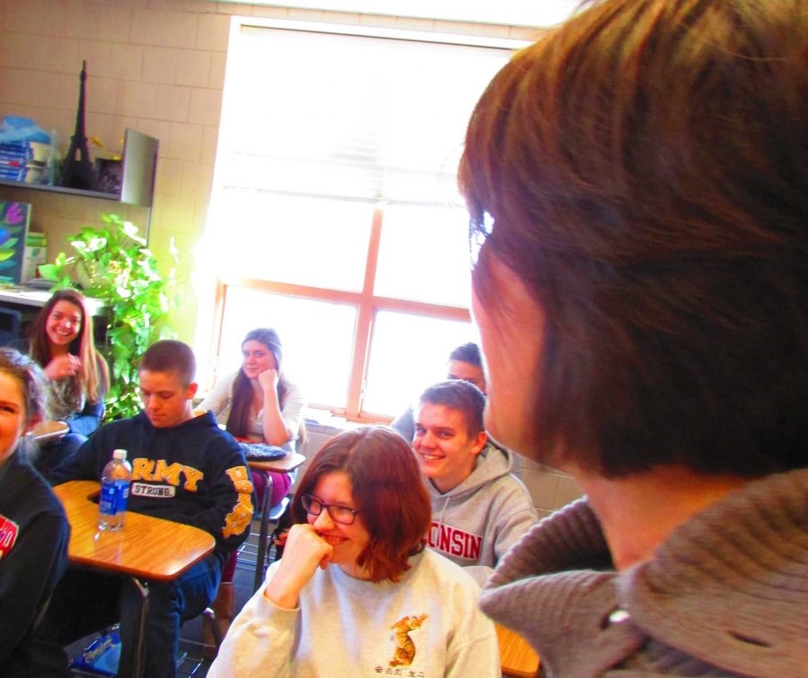 
Kasak-Saxler entertains her AP French class with her fun loving personality. ““I’ve had all kinds of fun stuff teaching, and going places. Those were sort of the icing on the cake for me. . . I feel really lucky,” said Kasak- Saxler.