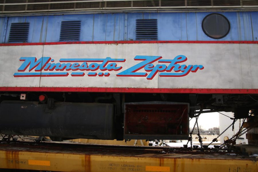 The Minnesota Zephyr Locomotive 787 and Locomotive 788 sit without a battery, chained and ready to be shipped out to their new site to be repurposed. “I was happy to hear that it is going to be utilized for touring and other things,” said Stillwater resident Aaron Marx.