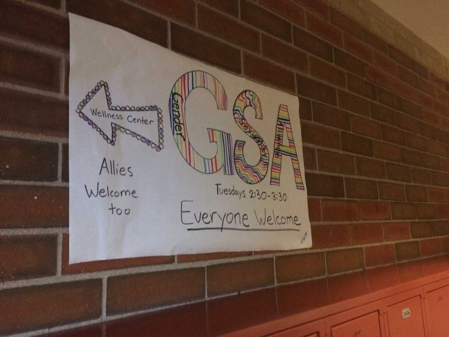 The GSA sign right outside the Wellness Center. It gives some information on the location and time of meetings