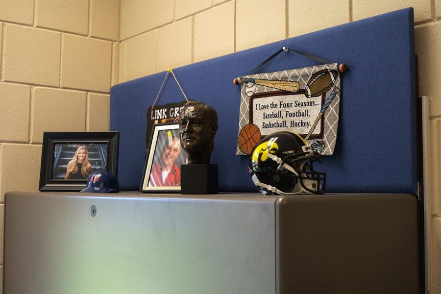 A few of the items scattered around Krafts office. The majority of these showing his love for sports. I was at a high school as an athletic director, Kraft said.