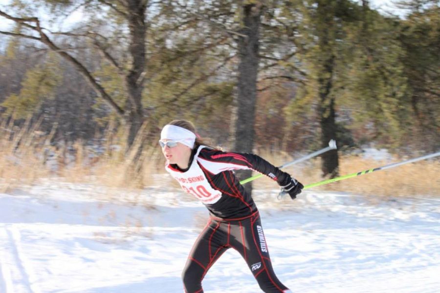 Sophomore Siri Bohachek flies down the trail during a race at Battle Creek during the nordic season last year.Taking part in sports teaches you perseverance and discipline, because you cant go into a sport based on natural ability, it has to come from hard work. Bohachek said.