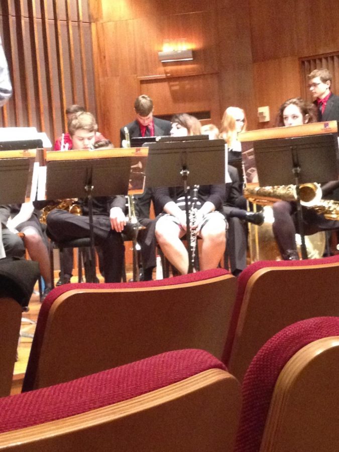 Jazz Band students get ready to play at their concert in Lawrence, Wisconsin. 