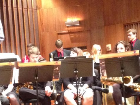 Jazz Band students get ready to play at their concert in Lawrence, Wisconsin.