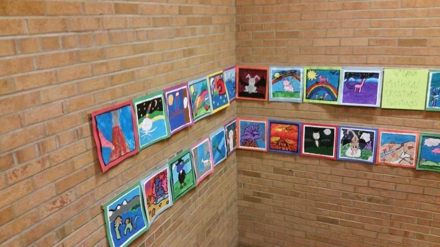 Students at Oak Park Elementary proudly display their artwork on the wall in the staircase of their school. Most of the art was made by 5th and 6th graders and some pieces may even be entered int he Da Vinci Fest this year. The kids at Oak Park take pride in their work which is an important quality in the worlds of art and science alike.