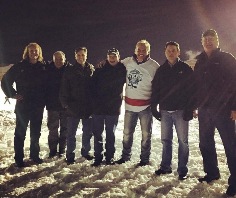 Pictured are former NHL players Dave Hanson, Bill Butters, 
Rob McClanahan, Jim Boo, Aaron Broten and Jack Carlson. Players were able to meet them, tale pictures with them and get their autographs. 10 to 15 NHL and Olympic hockey players all took the time to come out and support the event, Boo says. 