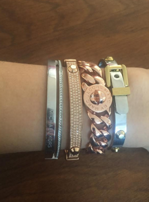 Silver and Rose Gold Michael Kors and Marc Jacobs bracelets that are the best selling at Nordstroms in Roseville. These bracelets (left to right) are $89.95, $89.95, $44.95, and $55.95