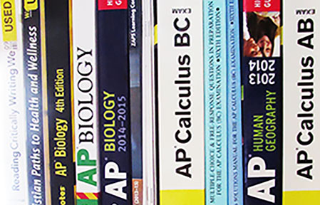 These are some of Junior Sophie Rondeaus exam review books and current college textbooks. I would say that review books are an excellent way to brush up before the test, but I think the best thing anyone can do for an AP test is work hard to learn the content all year. I think the effort I have put into my AP classes has consistently reflected my scores on the test more than how hard I studied for a few weeks before, Rondeau explains.