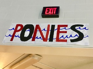 Photo By Bella Anderson - A sign made by an unknown community member to show support for the Stillwater pony swim teams. Sophie has been out of the pool for a while which is very difficult for her. Ogaard said, “It’s been over a month since ive last done syncro.”
