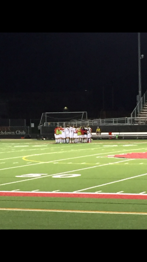 During one of the intermissions. The Stillwater boys soccer team had a very intense team huddle as everybody was tired but not yet ready to quit. 