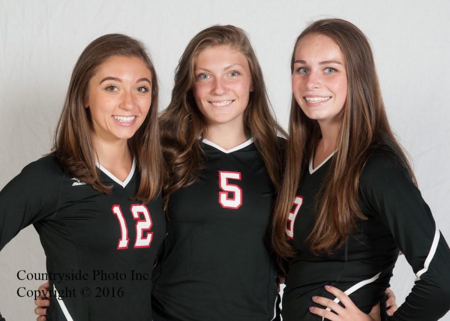 Photo Courtesy Brad Cornell - Countryside Photo
These three young ladies are the senior captains of the varsity girls volleyball team. From left to right: Jane Moore, Lily Strom, and Sarah McCarthy. Volleyball is where I always truly am myself, and no matter what happened that day I know I can step out on the court and my worries drift away, says McCarthy.