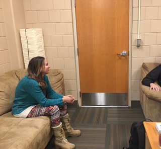 Geigle sits with a student Friday after school. I feel like everyone says Dont do drugs but theres not necessarily a safe place to talk honestly and openly about it wherever people are at, so Im just very passionate about creating that space for people, Geigle says.