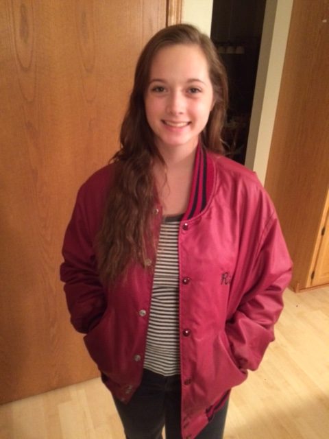 Peyton Sitz wearing the lettermans jacket she got from her dad in high school “I think its awesome that so many styles have come back around. 