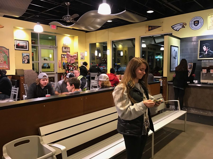 Junior Danielle Keran is getting ready to order her meal. Canes chicken is my favorite chicken, says Keran. Many students have become fans of Canes and choose Canes when they want to go out to eat.