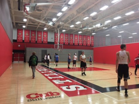 The A league plays on the wood courts, like the synthetic courts they have two games going at a time. Senior Noah Jakupciak says, “I like playing on the wood courts because its really nice and the same court the school team plays on.”
