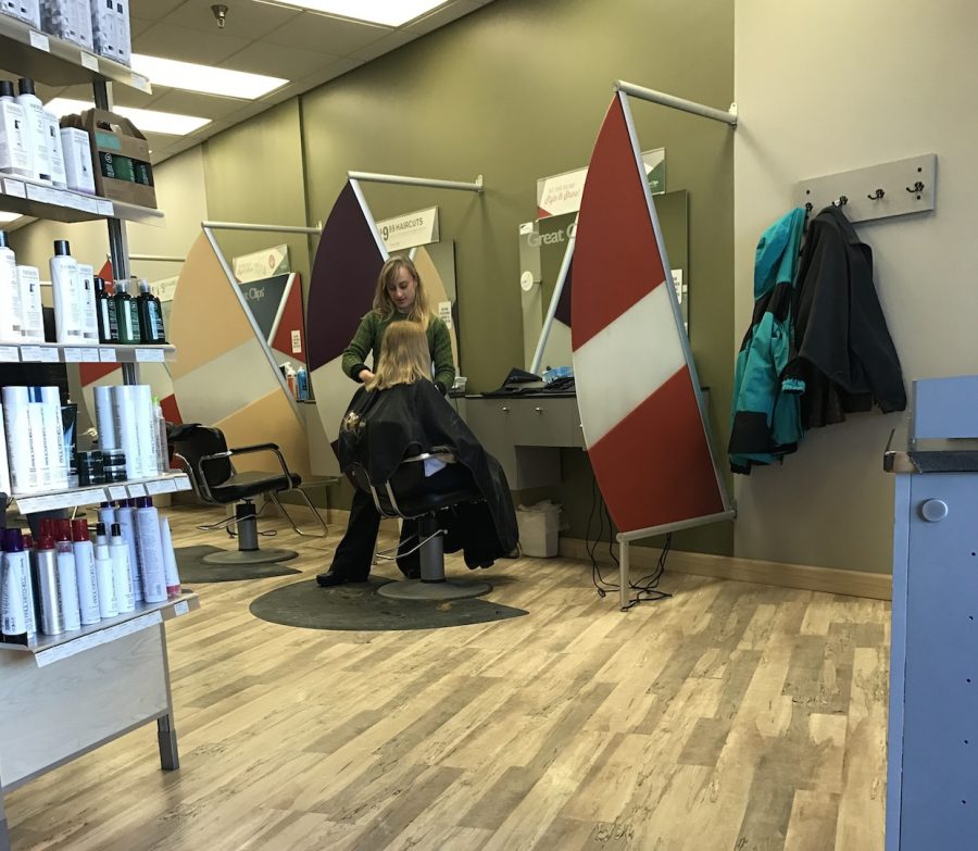Inside of one of many local hair salons.  The idea of having less hair to take care of sounded nice, says Laura Ilkka