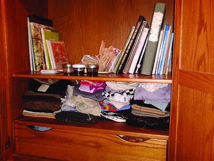 Cabinet where Kobilka keeps her sewing supplies, I like to sew in the same way I like to do other creative things. I guess I just like to create, Kobilka explains.
 