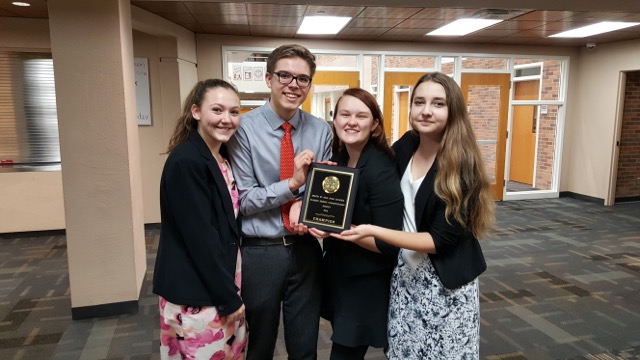 Sophomores Cecilia Montufar and Connor Kilkelly took 1st in Novice. Junior 
Brie Johnson and freshman Grace McDonough took 2nd in novice. 