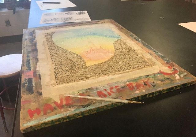 Some of the art work students are putting towards their portfolios in AP Studio Art. Senior Ellen Bordeaux says “The portfolio assignment is creating art pieces throughout the year in class, and then you eventually submit it to judges. My portfolio is still building, and the basic idea for it relates to mythology.”