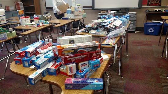 Boxes of toothpaste and toothbrushes pile high on separate desks. Valley Outreach lets us know that theres a lot of students at our school and a lot of members of our community that we probably see and talk to everyday that we wouldnt expect get help from these items, senior Corri Gardner says.