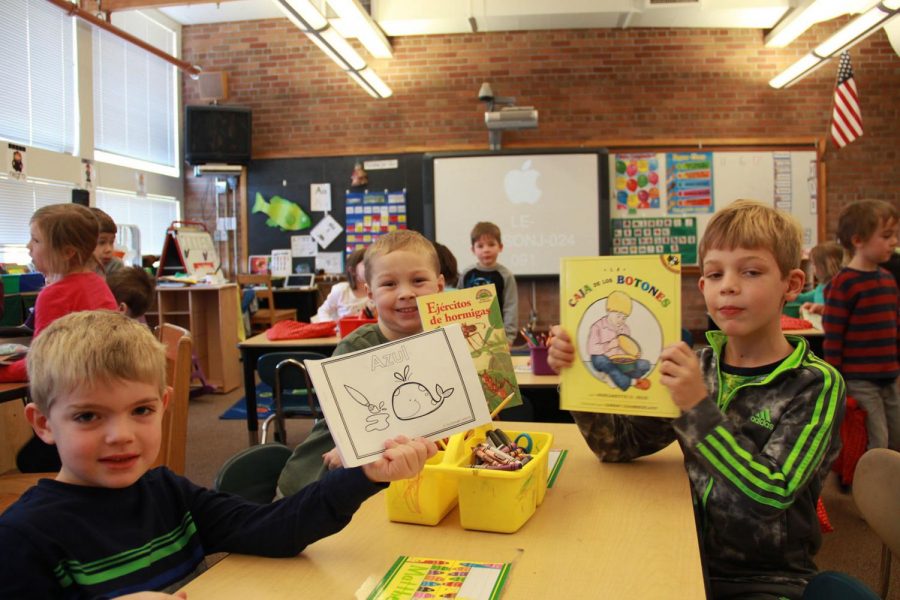 Kindergarteners in their spanish immersion class during reading time. Children have lots of energy so their teachers try to keep them as occupied as possible with different games and activities. “[teaching is] a lot of work but it is so fun,” Jennifer Nelson explains.