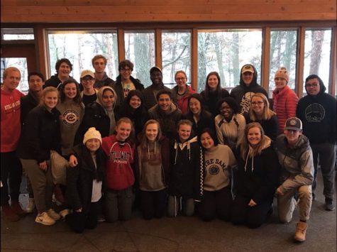 The Peer Helpers gather at Camp Icaghowan on Lake Hiawatha, where the retreat was held during the weekend of Nov. 2. They participated in team building activities and learned tools to be effective in their new roles.