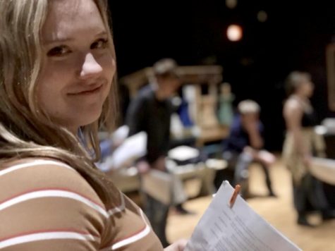 On Dec. 27, the One Act team rehearses for their first competition next month. Junior Elsa Persson beams as she reads her script.