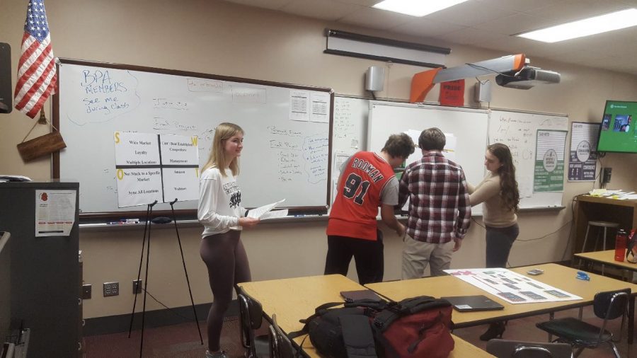Students attend weekly practice in BPA advisor Philip Schuts classroom. The students practice for their upcoming state competition in March.