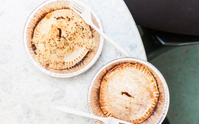 Saras Tipsy Pies are handmade from scratch and are made with liquor. The pie on the left is an Irish Whiskey Pie, on the right is the Lit Up Apple Cran.