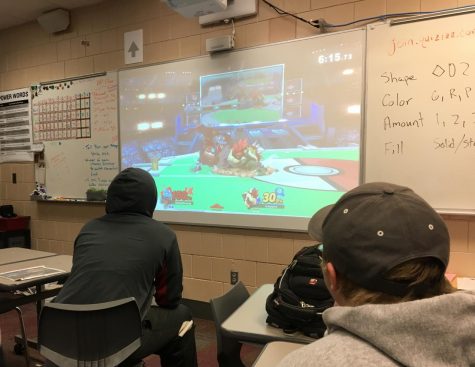 Students practice for their tournament during flex time. Tournaments take place Wednesdays during flex and Fridays after school in video game club.