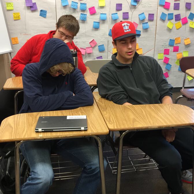 Juniors Nolan LaCosse, Drew Miller, and Gunner Johnson dazed in class