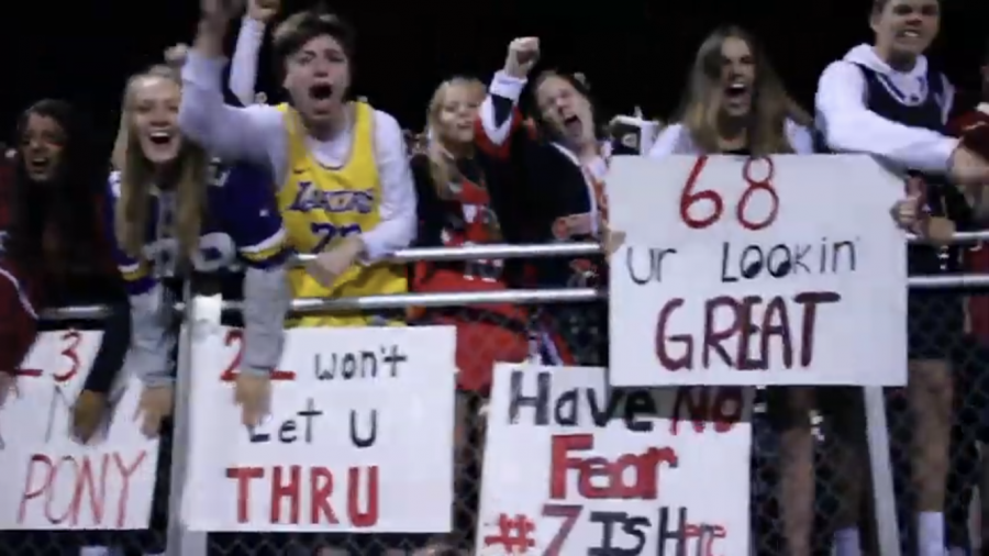 The Stillwater student section supports the football team at a home game against Roseville; Stillwater won 24-11. This was Stillwaters first victory of the year. Fans cheer loud in the stands.  Student spectators are no longer able to cheer from the front row of the student section.