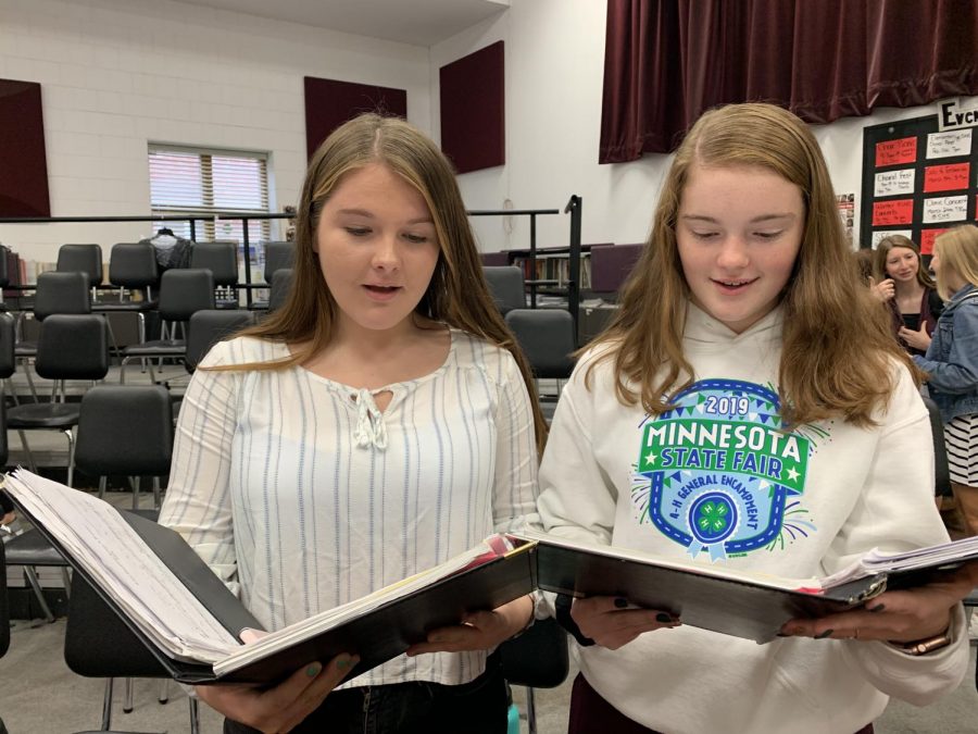 Juniors Abbey Rademacher and Josie Haugen are sight-reading a piece called What Happens When A Women Takes Power.