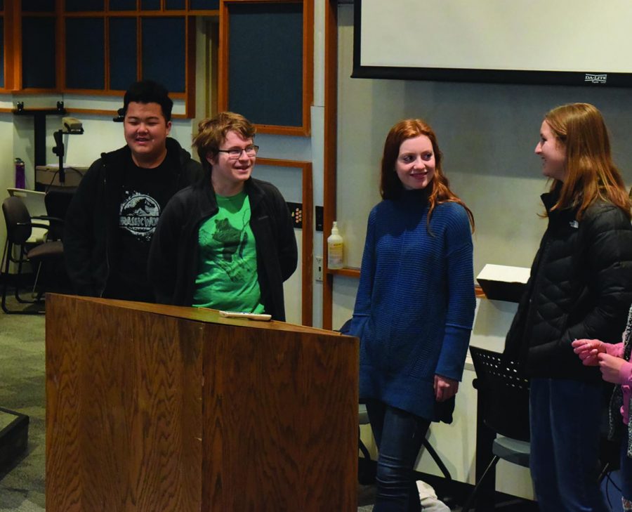 Student council members (left to right) Vatuazenj Vang, Lucas Polucha, Brynn Wurgler and Mara Doe discuss issues and topics on the morning of November 11 in the main forum room. A team of student council members recently implemented the new Pathways Program where students can learn more about a possible career for the future.