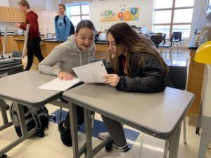 Sophmores Emma Villarreal and Camryn Hartwig study for a chemistry test. They stay after school for extra help for multiple classes to understand their  work to their best ability.