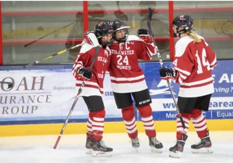 Senior captains Lauren Einan, Haley Eder-Zdechlik and sophomore Sydney Scheel exemplify happiness as long with sportsmanship and are proud of one another. 