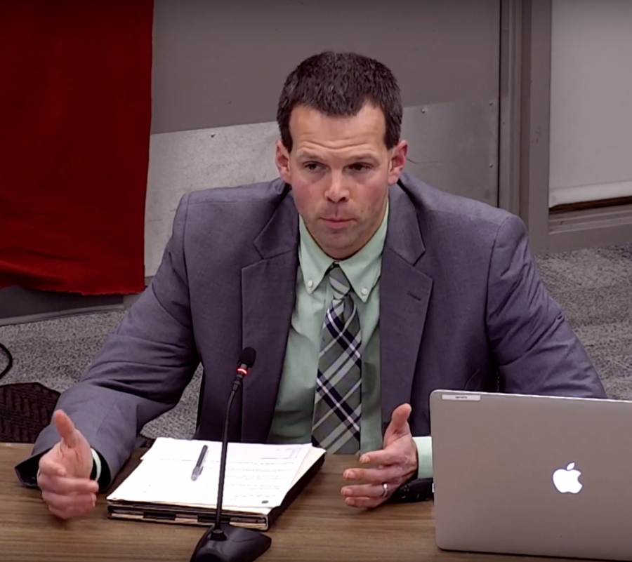 Brookview principal Mark Drummerhausen explaining his views on the Brookview expansion at the December 19th School Board Meeting. He is in favor of the expansion as he believes that overcrowding is a concern for the still growing community. 