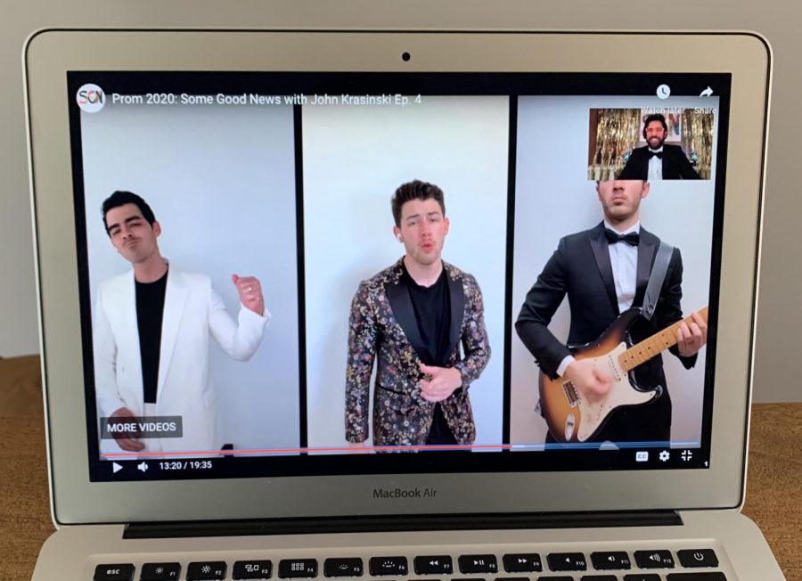 John Krasinski hosted a virtual prom for the class of 2020. The Jonas Brothers performed a song for the audience. 