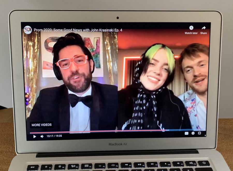 John Krasinski hosted a virtual prom for the class of 2020. Billie Eilish and her brother Finneas OConnell, joined and sang together. 
