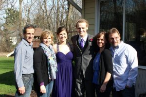 This picture showcases (from left to right) Vic, Mary, and Amy Adamle, along with Zach, Laura, and Rob Sobiech. It is  taken right after Zach turned 18, and on the same day as prom.