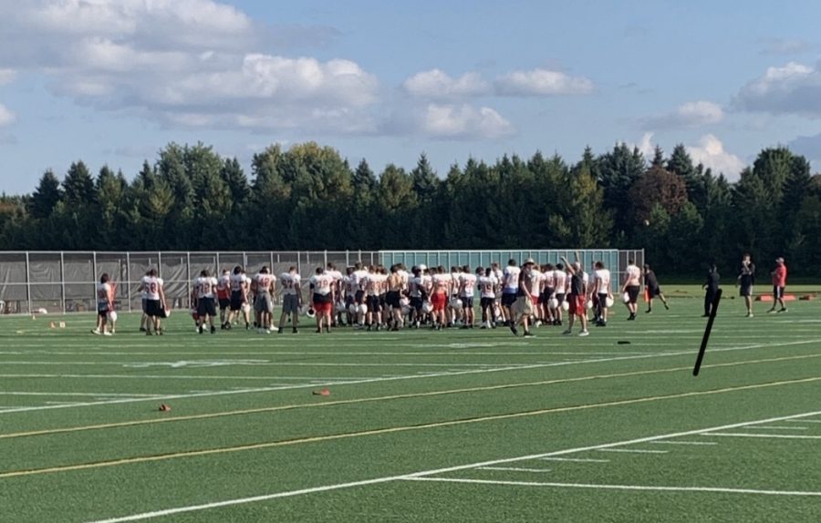 Jv and varsity football practice for their first game on Thursday September 23rd. They are excited to start because they know they have a season now. 