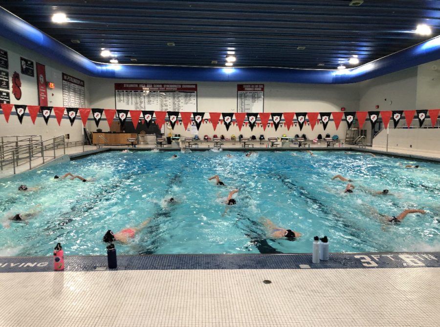 The+girls+swim+team+practices+as+this+season%E2%80%99s+sectional+meet+approaches.+Due+to+the+COVID-19+pandemic%2C+their+season+looks+much+different+than+in+previous+years.%0A