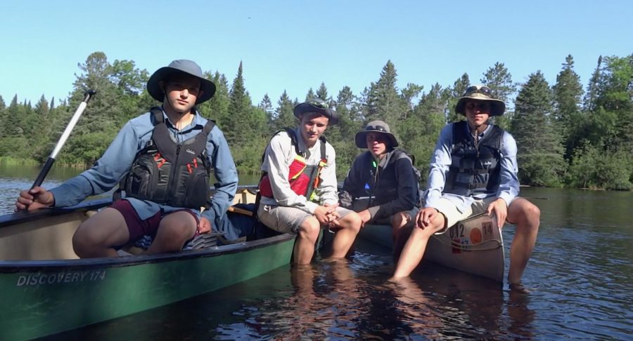 From left to right: Otto Hanlon, Hugh Hanlon, Austin Buck, Mason Buck. The four boys during their trip up to the boundary waters during June, 2020.