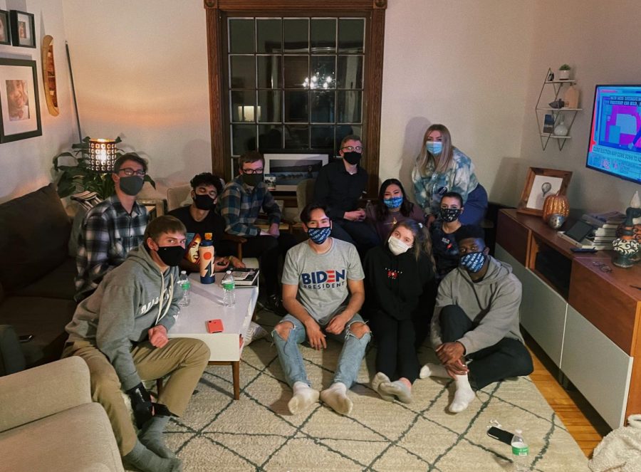 The Young Democrats Club poses during one of their masked debate parties in October. Both COVID restrictions and the election are making 2020 an engaging year for both them and the Young Republicans Club. Photo submitted by Olivia Hovland.