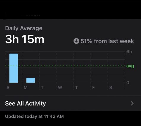 This is an example of the weekly screen time reports Apple sends out. Everyday it tracks your amount of time spent on the device and compares it to past weeks. 