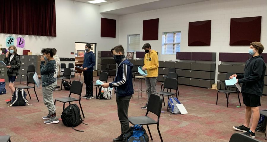 Boys choir socially distanced before going fully online. 