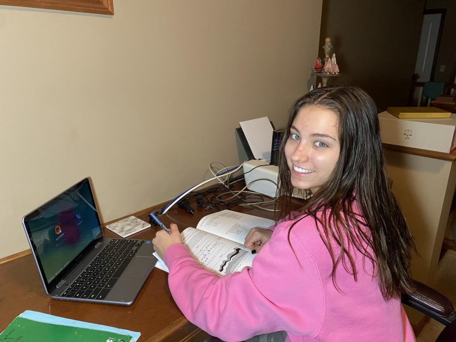Junior Ella Spitzer is working on online ACT preparation courses over Zoom.