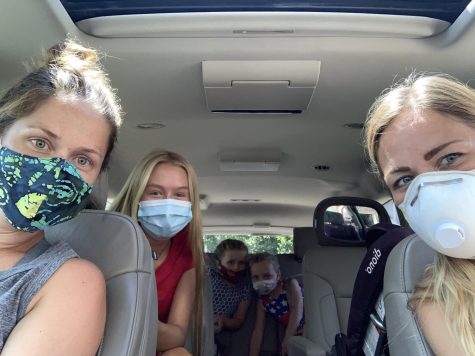 Molly O’shea and her neighbors are seen following the guidelines and wearing a mask when 6 feet is not accessible. She is still able to be social while maintaining the guidelines.
